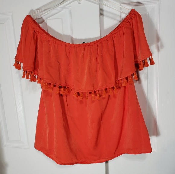 I.N.C. INTERNATIONAL Tops - I.N.C. International Orange Top Fringe Sz L